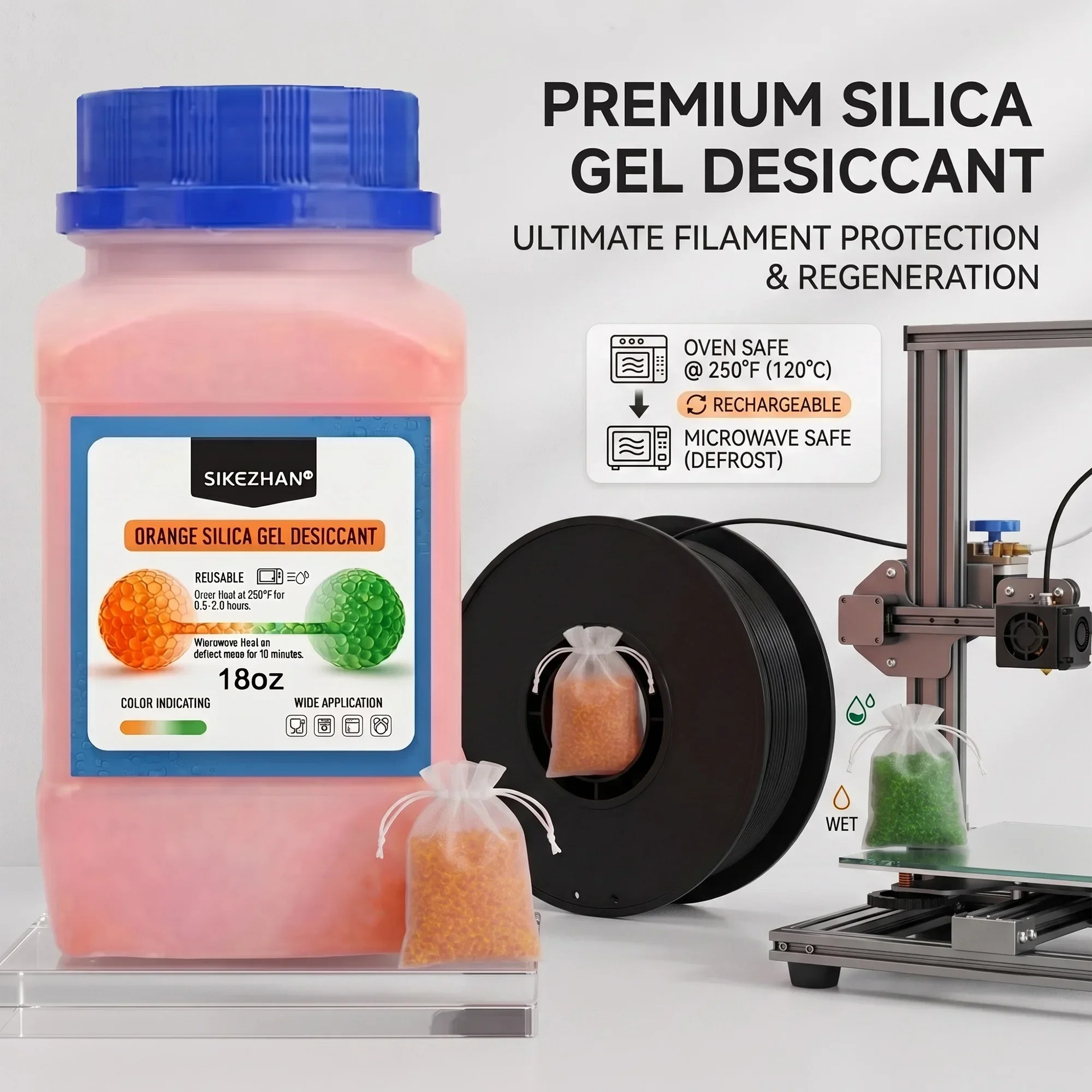 Enclosure 3D Printer - 3D-Drucker Filament-Trockenmittel Orange Silikagel-Perlen Farbwechselnde Wiederaufladbare